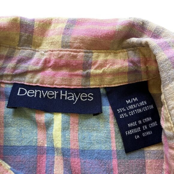 Linen Blend Sleeveless Shirt Pastel Madras Plaid Vintage Y2K Denver Hayes - Picture 4 of 5